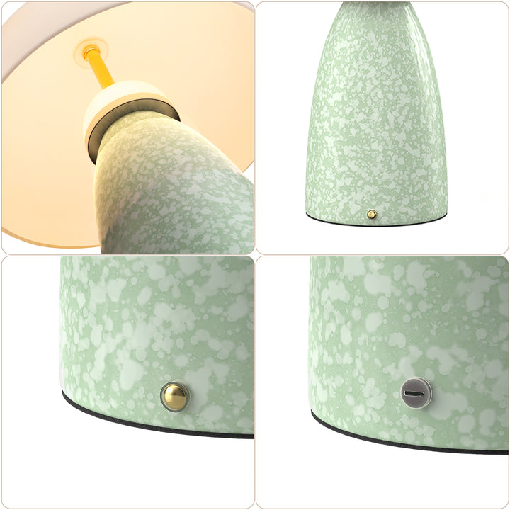 Pulsar 11" Modern Rechargeable Touch Control Desk Lamp, Portable Wireless Ceramic Led Lamp With Milky White Glass Shade, Three-Level Dimming, Suitable For Bedrooms, Living Rooms, Terraces And Outdoors #T281