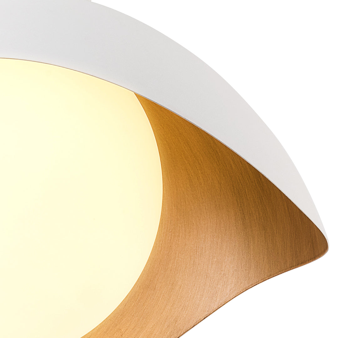 Nimbus 15.5" 1-Light Modern Globe Flush Mount Ceiling Light With Opal Glass, Matte Black/White Exterior & Gold Interior Shell-Style Dimmable Shade For Bedroom Or Hallway #29029