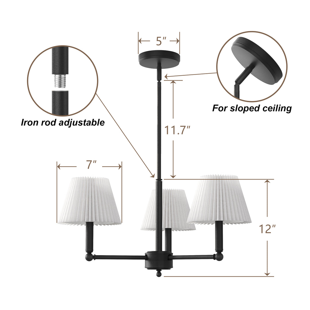 Twilight 3-Light White Linen Fabric Shade Mid-Century Modern Chandelier For Dining Room #P39007