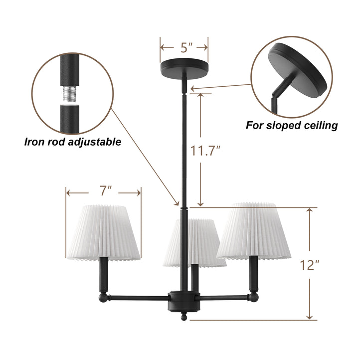 Twilight 3-Light White Linen Fabric Shade Mid-Century Modern Chandelier For Dining Room #P39007