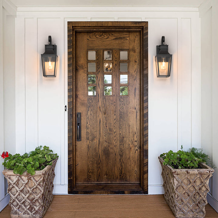 Tempered Glass Outdoor Wall Light With Dusk To Dawn #7060-2BK