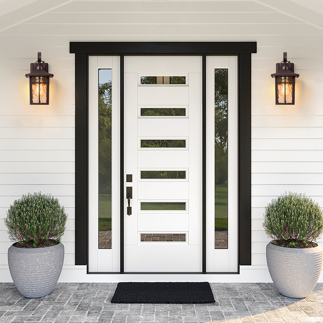Maxax 2 Pack Dusk to Dawn Outdoor Wall Lights, Exterior Light Fixtures Wall Mount with Ripple Glass, Waterproof Black Porch Lights, Outside Wall Lantern for Entryway, Garage, Patio #MX7003