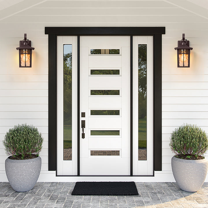 Maxax 2 Pack Dusk to Dawn Outdoor Wall Lights, Exterior Light Fixtures Wall Mount with Ripple Glass, Waterproof Black Porch Lights, Outside Wall Lantern for Entryway, Garage, Patio #MX7003