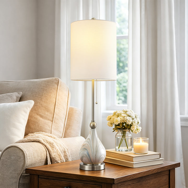 33" Modern Glam Ceramic Table Lamp With Pre-assembled Shade And Pull Chain For Bedroom Living Room #T293