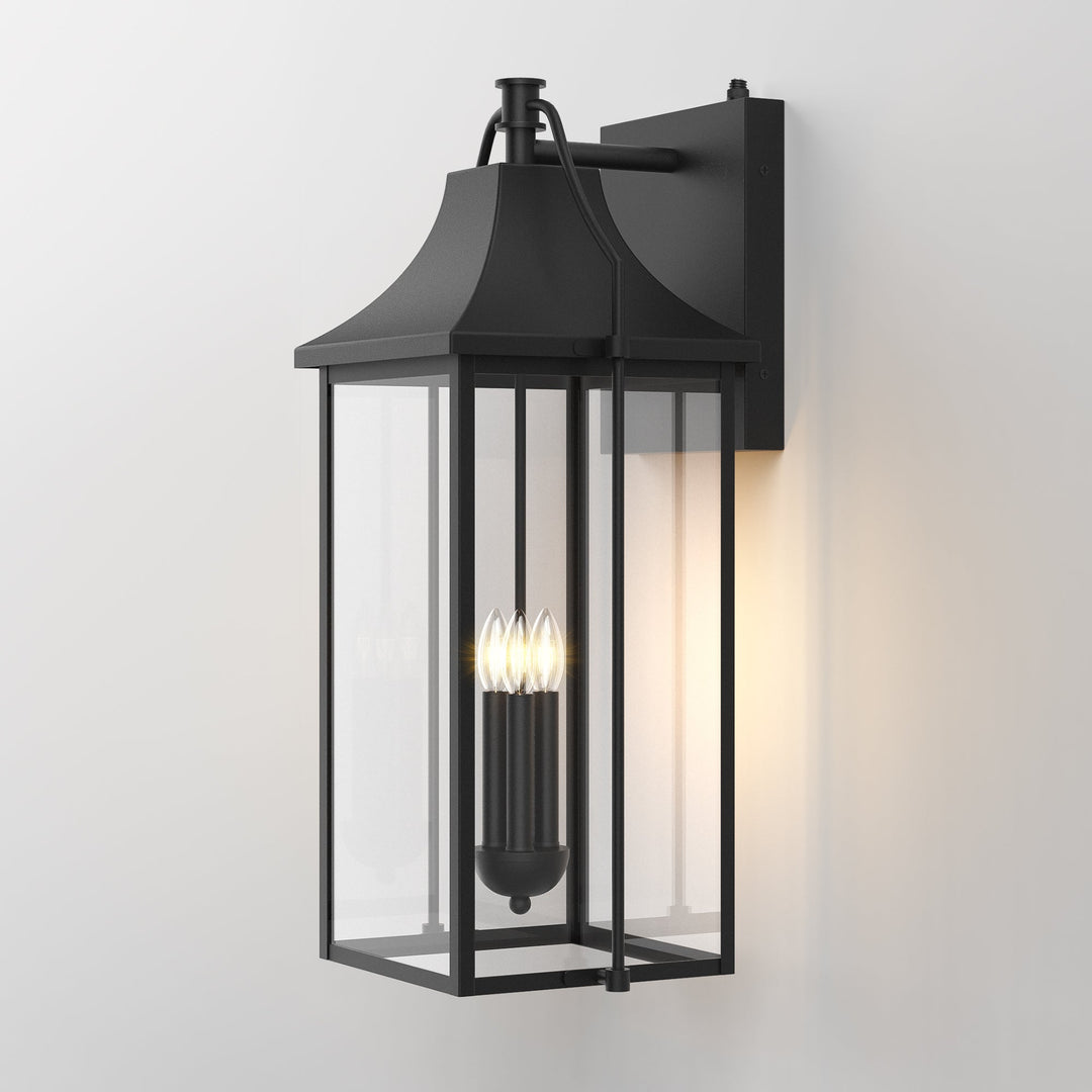 Lawyettle 25" Large Outdoor Wall Lantern, Dusk to Dawn Black 3-Light Sconce with Glass for Front Door, Garage, Porch #7040