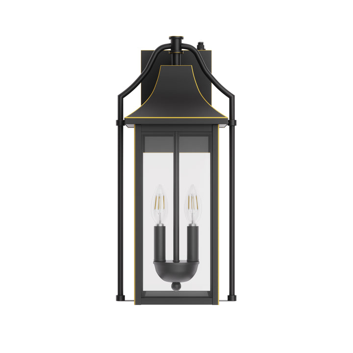 Lawyettle 18" Outdoor Wall Lantern with Dusk to Dawn Sensor, 2-Light Waterproof Brown Wall Sconce with Glass for Porch, Garage, Front Door, Patio #7040