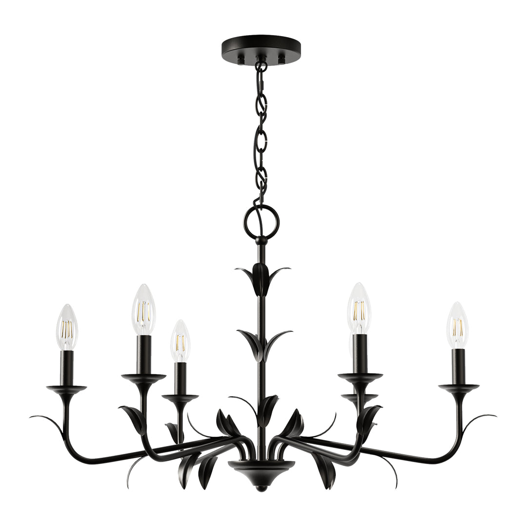 30" 6-Light Matte Black Candle Style Chandelier for Dining Room & Living Room #48009