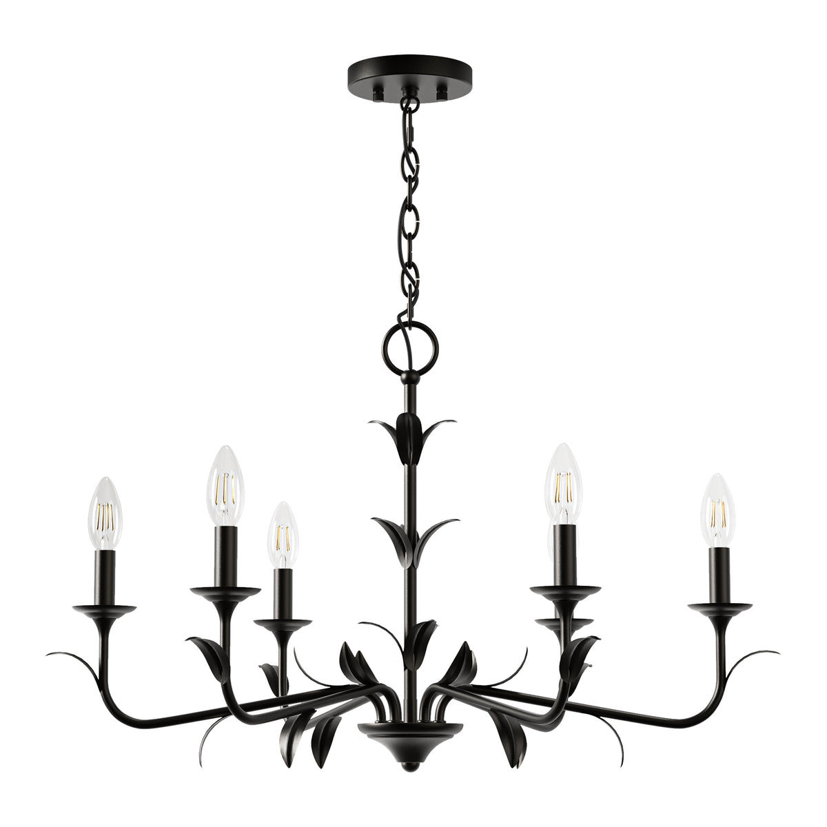 30" 6-Light Matte Black Candle Style Chandelier for Dining Room & Living Room #48009