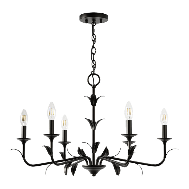 30" 6-Light Matte Black Candle Style Chandelier for Dining Room & Living Room #48009