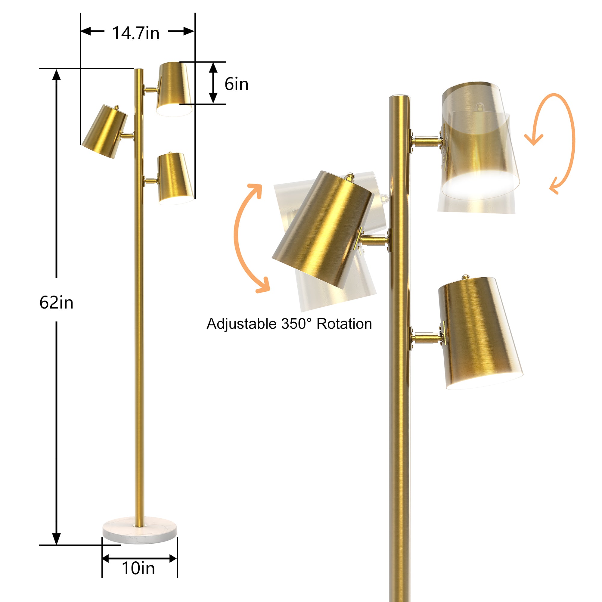 Flair 3-Head Adjustable Gold Nordic Minimalist Floor Lamp #F265