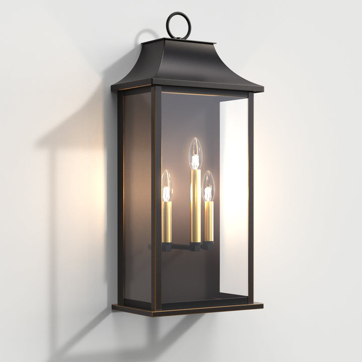 Lawyettle Smart Dusk to Dawn Outdoor Wall Lantern 3-Light, 25" Large Outdoor Light Fixture, Black Exterior Wall Light, Waterproof Outside Wall Sconce for House Porch Patio #7008