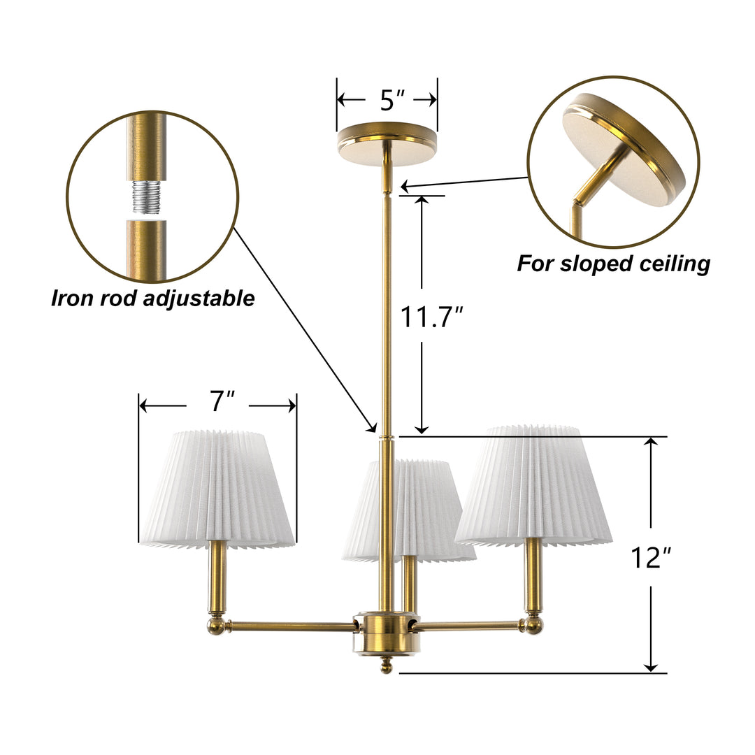 Twilight 3-Light White Linen Fabric Shade Mid-Century Modern Chandelier For Dining Room #P39007