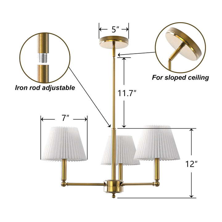 Twilight 3-Light White Linen Fabric Shade Mid-Century Modern Chandelier For Dining Room #P39007