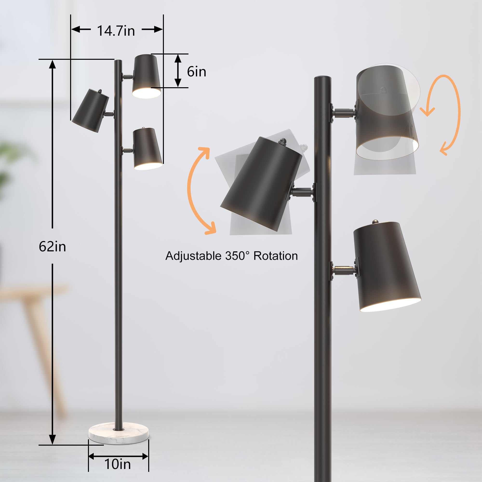 Flair 3-Head Adjustable Gold Nordic Minimalist Floor Lamp #F265