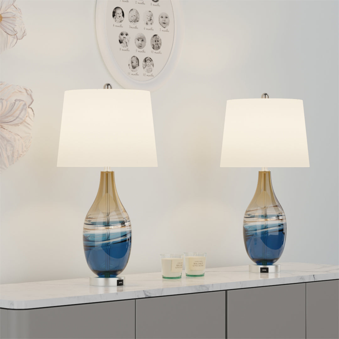 Tomi 27.37in Blue Table Lamp Set