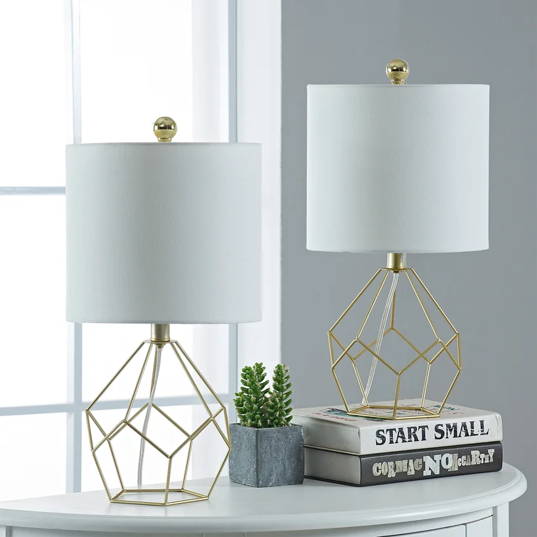 Yullili 19'' Elegant Gold Geometric Table Lamps (Pair) with White Shades #T73