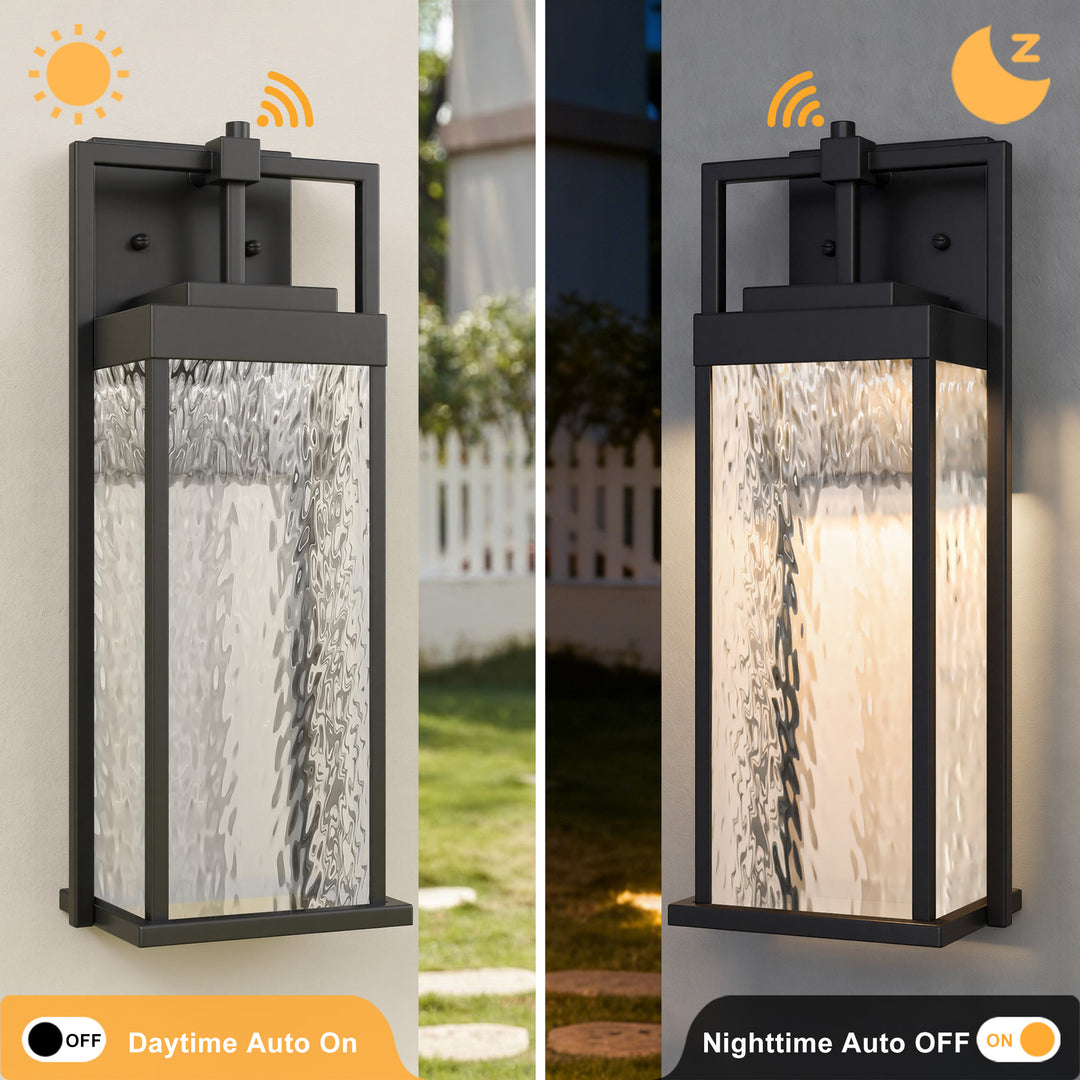 Terrain 18'' H Dimmable LED Black Iron Water Ripple Glass Outdoor Wall Light with Dusk to Dawn #OW7099