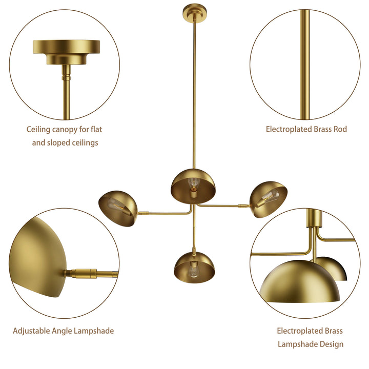 Glimmer 4-light 36" Gray/brass Modern Sputnik Chandelier With Electroplating Shade For Dining Room Or Kitchen #29030