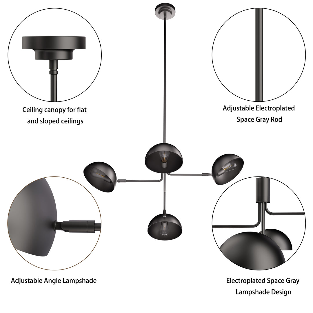 Glimmer 4-light 36" Gray/brass Modern Sputnik Chandelier With Electroplating Shade For Dining Room Or Kitchen #29030