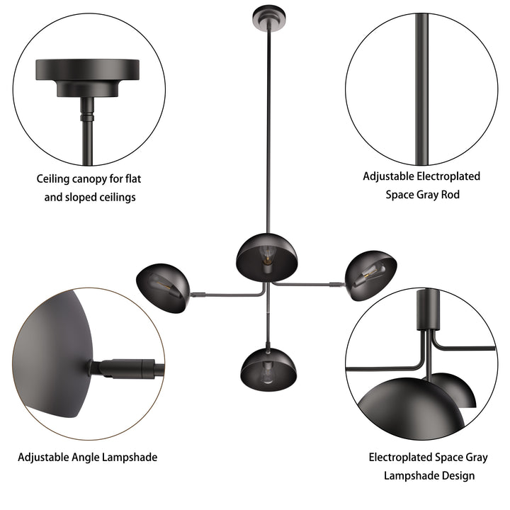 Glimmer 4-light 36" Gray/brass Modern Sputnik Chandelier With Electroplating Shade For Dining Room Or Kitchen #29030