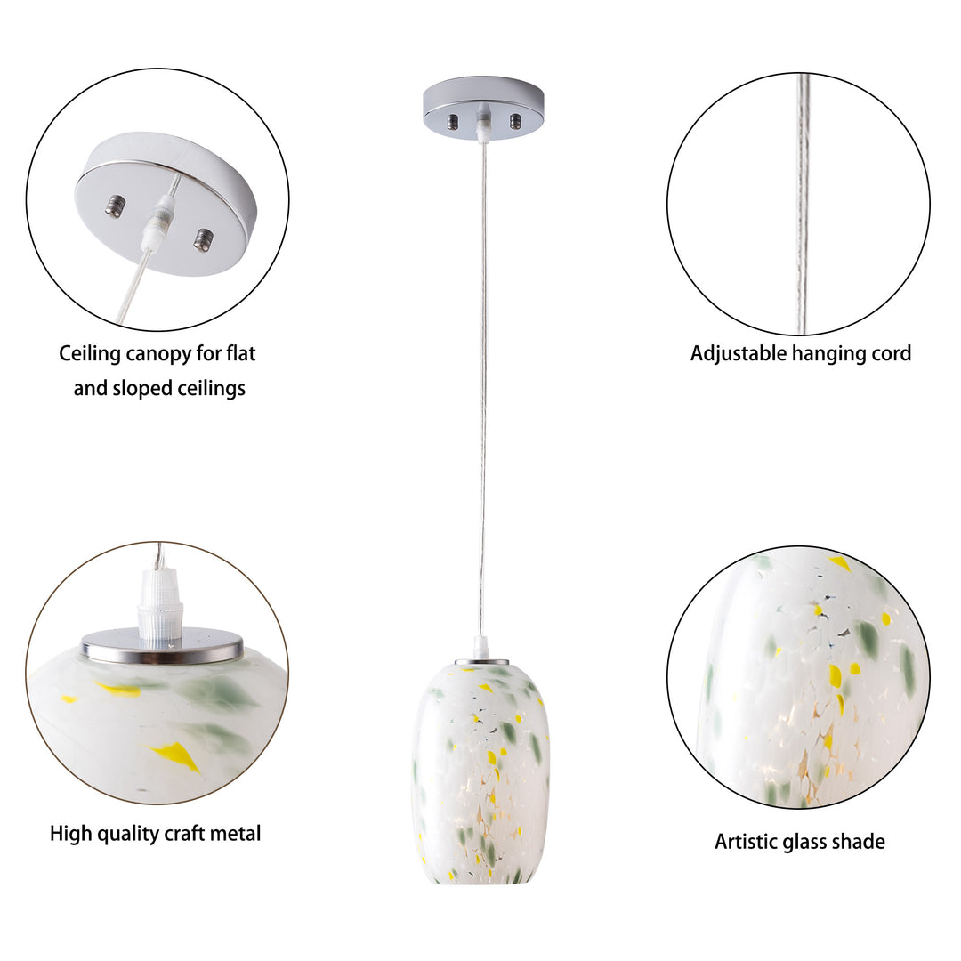 1 - Light 5" W Modern Nickel Jar Pendant With Hand-blown Art Glass For Dining Room Or Kitchen Island #28032