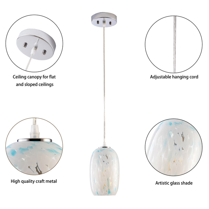 1 - Light 5" W Modern Nickel Jar Pendant With Hand-blown Art Glass For Dining Room Or Kitchen Island #28032