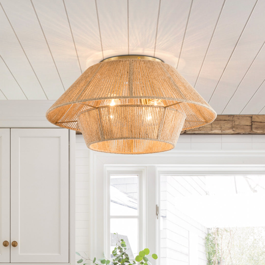 Natural Rattan Semi-Flush Mount Ceiling Light