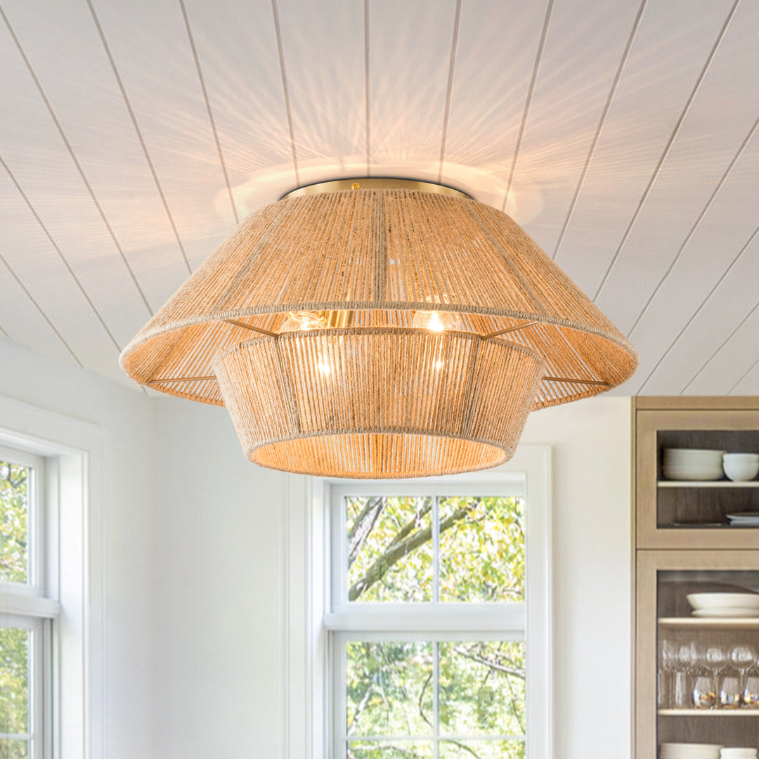 Natural Rattan Semi-Flush Mount Ceiling Light