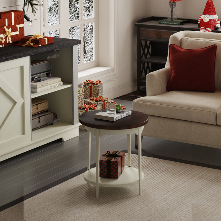 Timeless 31.5'' Round Modern Solid Wood Coffee Table With 2-Tier Shelves #51003