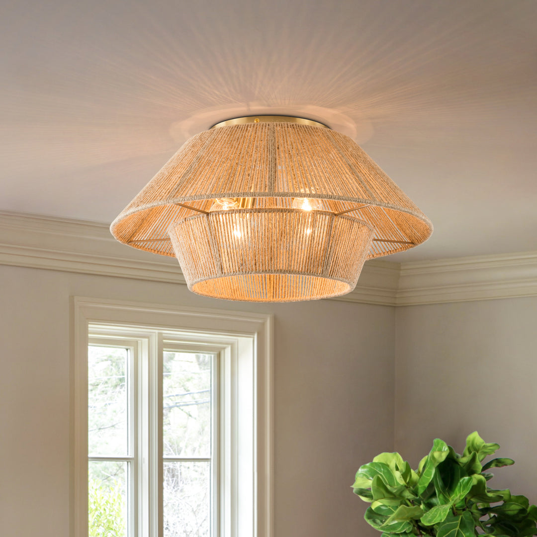 Natural Rattan Semi-Flush Mount Ceiling Light