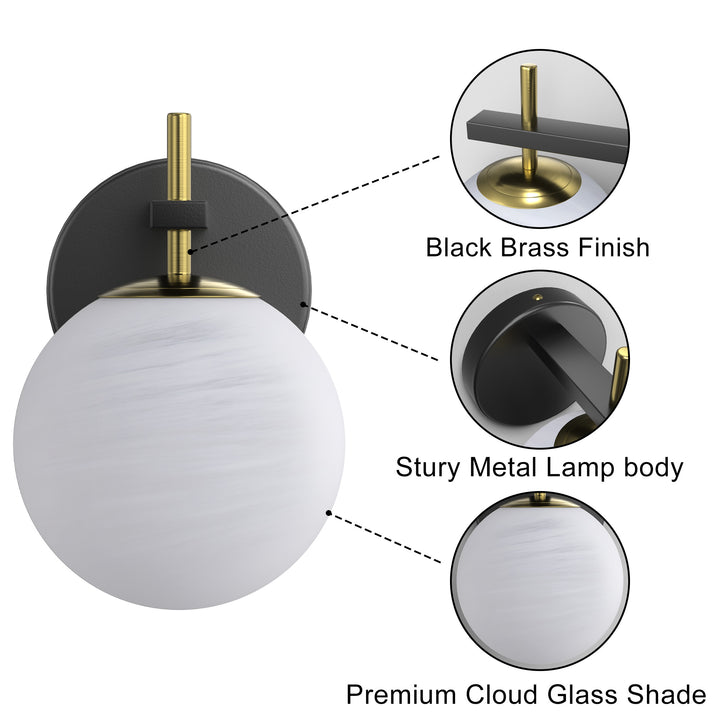 Nimbus 1 - Light Dimmable Iron ETL Bathroom Vanity Light with Round Shape Cloud Glass Shade #CLB29015