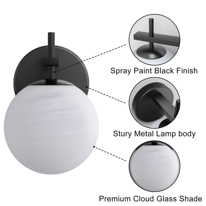 Nimbus 1 - Light Dimmable Iron ETL Bathroom Vanity Light with Round Shape Cloud Glass Shade #CLB29015