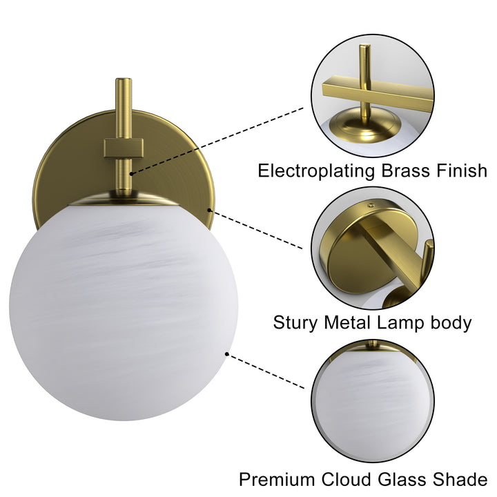 Nimbus 1 - Light Dimmable Iron ETL Bathroom Vanity Light with Round Shape Cloud Glass Shade #CLB29015
