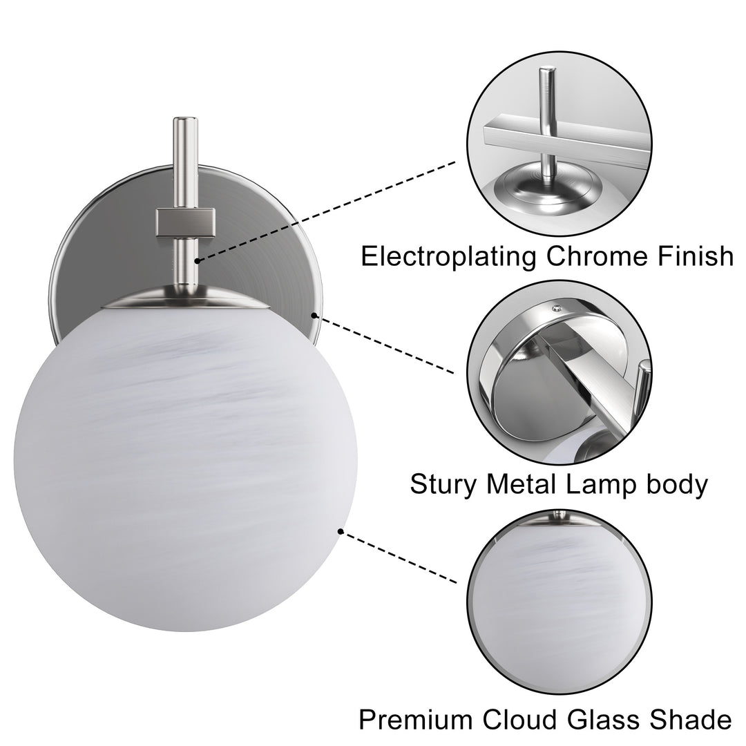 Nimbus 1 - Light Dimmable Iron ETL Bathroom Vanity Light with Round Shape Cloud Glass Shade #CLB29015