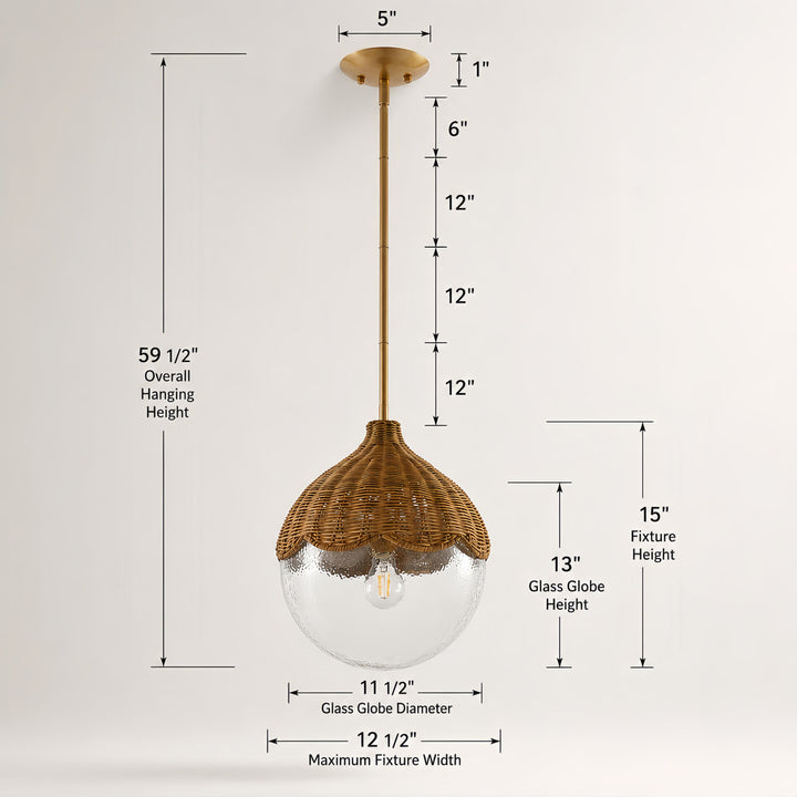 12.5" Modern Farmhouse Brass Pendant Light with Woven Glass Shade for Kitchen Island #48012