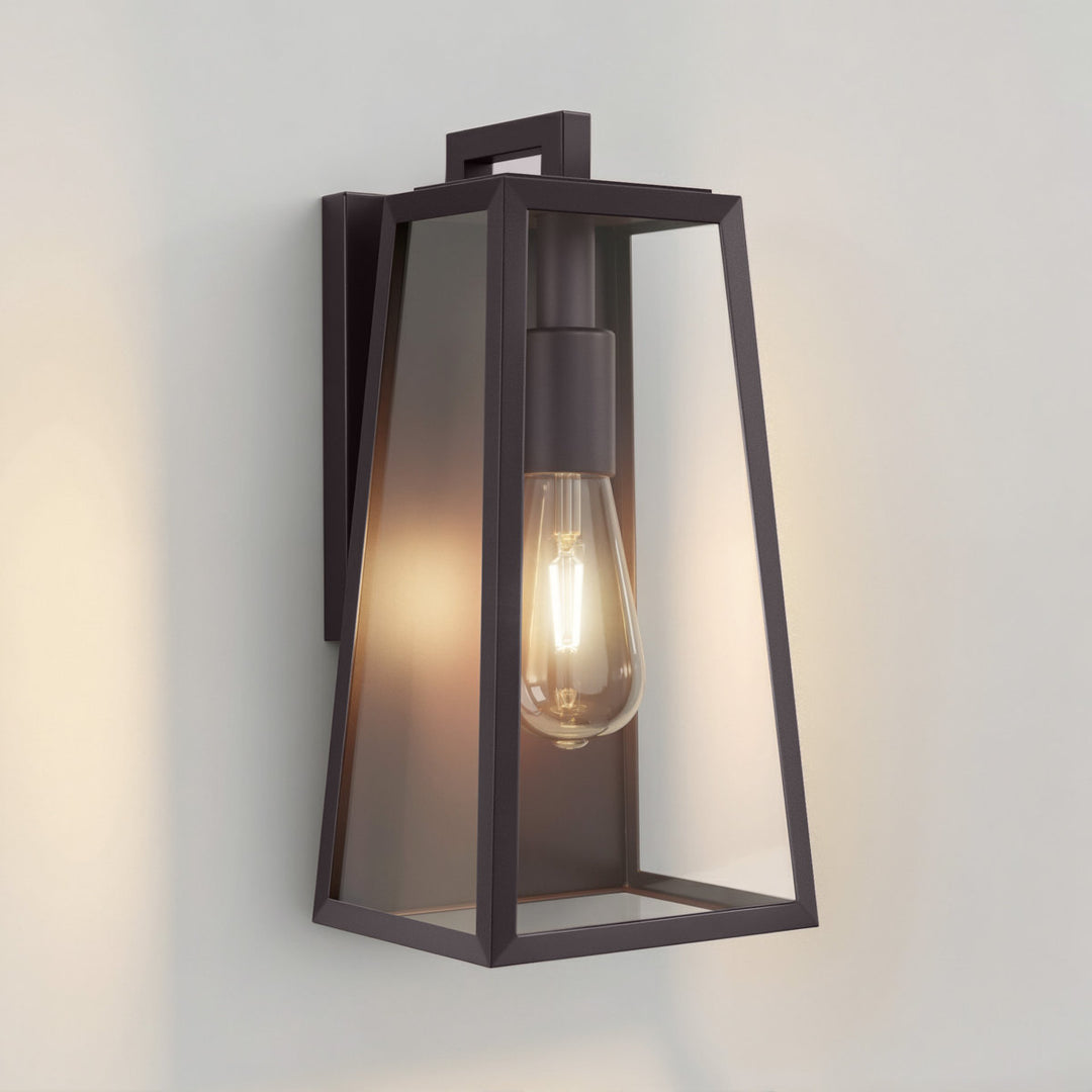 Solstice 1-Light 14'' Iron And Glass Outdoor Wall Lantern With Dusk To Dawn #7054