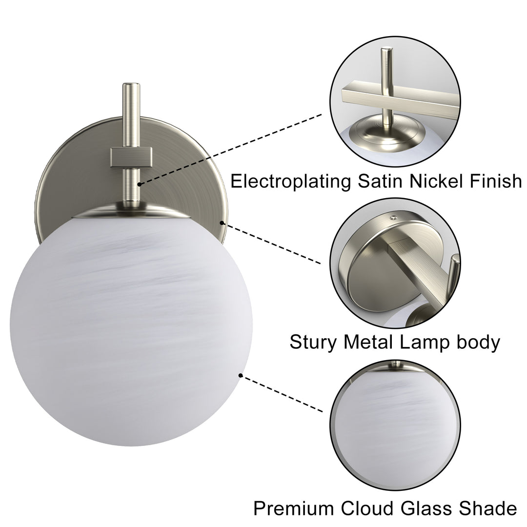 Nimbus 1 - Light Dimmable Iron ETL Bathroom Vanity Light with Round Shape Cloud Glass Shade #CLB29015