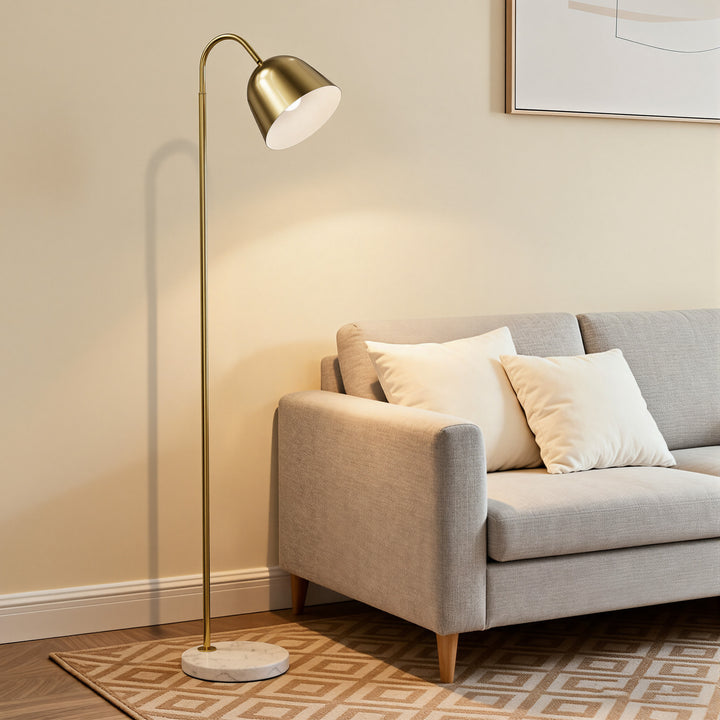 64" Modern Metal Floor Lamp, Polished Gold Finish, 350° Swivel & 90° Tilting Head, Foot Switch Standing Lamp For Living Room, Bedroom, Office #F268-BK