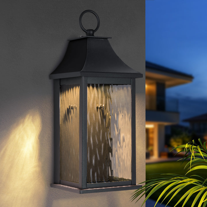 Natura 15''H Dimmable LED Black Iron Outdoor Wall Light with Dusk to Dawn and Water Glass #OW7111