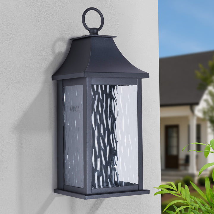 Natura 15''H Dimmable LED Black Iron Outdoor Wall Light with Dusk to Dawn and Water Glass #OW7111