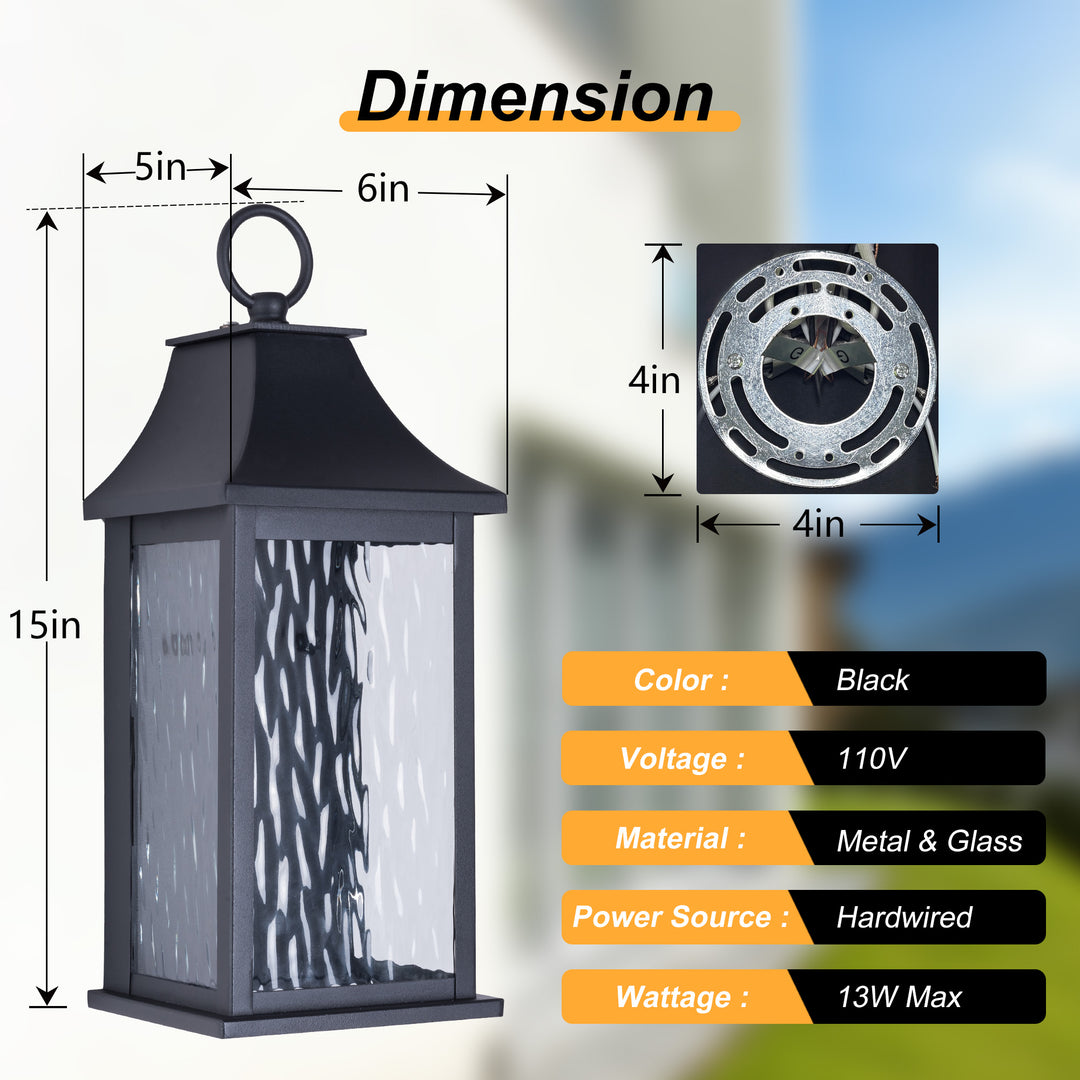 Natura 15''H Dimmable LED Black Iron Outdoor Wall Light with Dusk to Dawn and Water Glass #OW7111