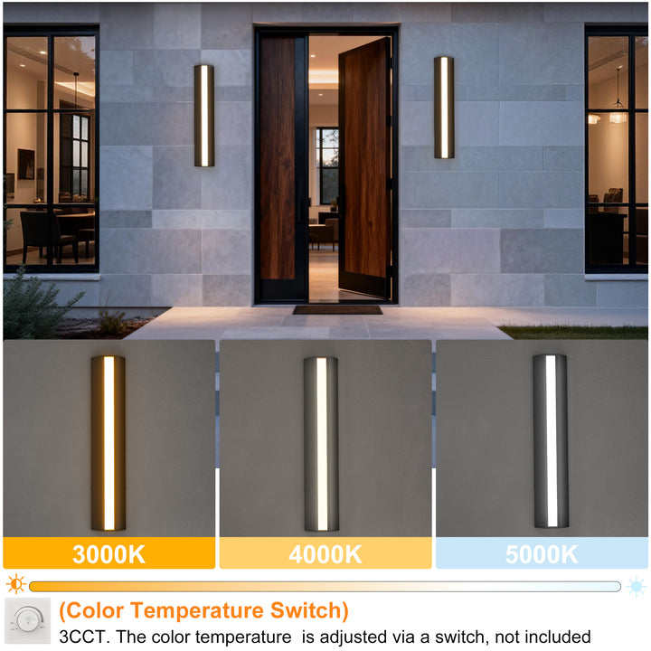 Natura 23'' H Dimmable Led Black Aluminum 3cct(3000k/4000k/5000k) Adjustable Oudoor Wall Light #OW7109