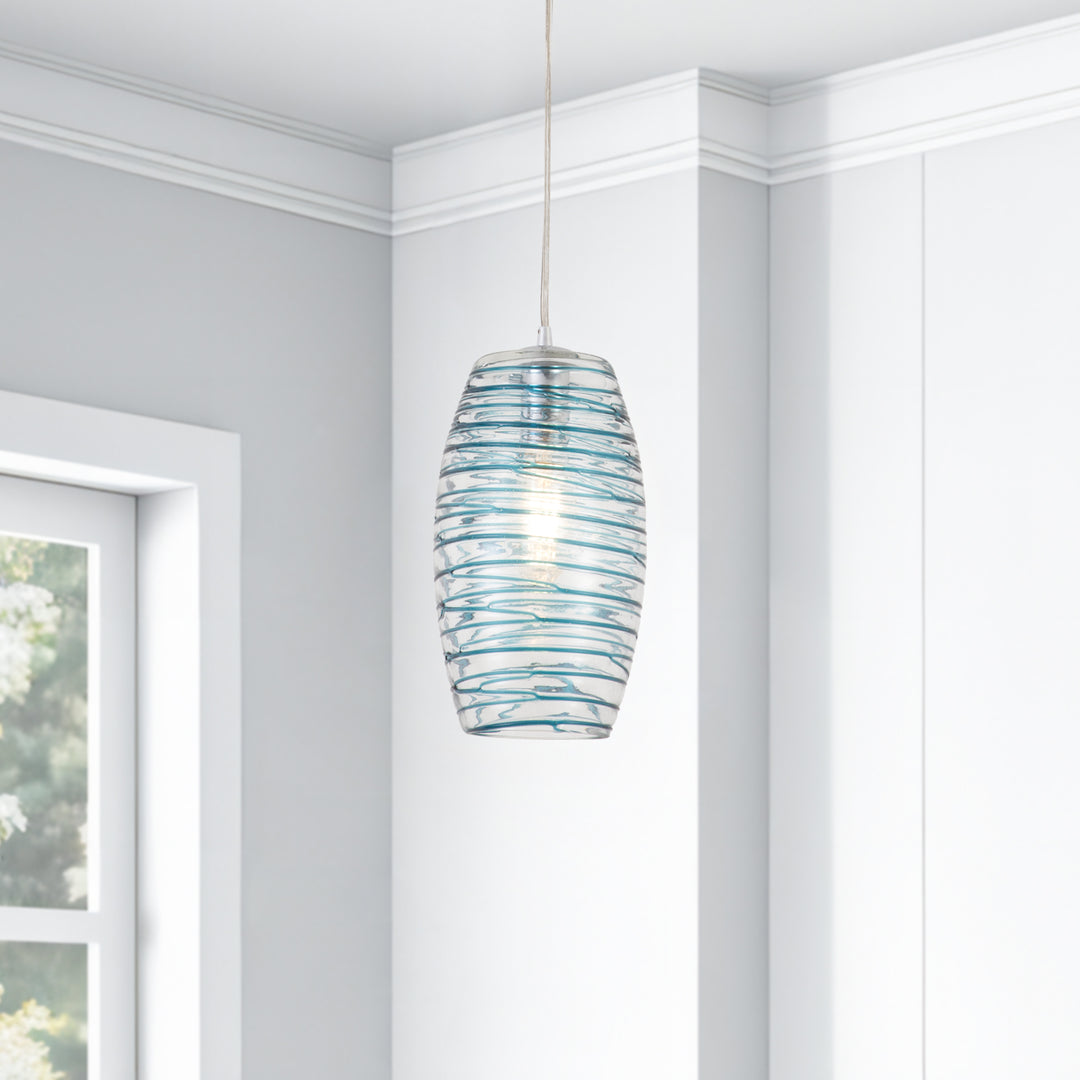 Maxax 1 - Light Single Drum Blue Glass Pendant #19200-1BU