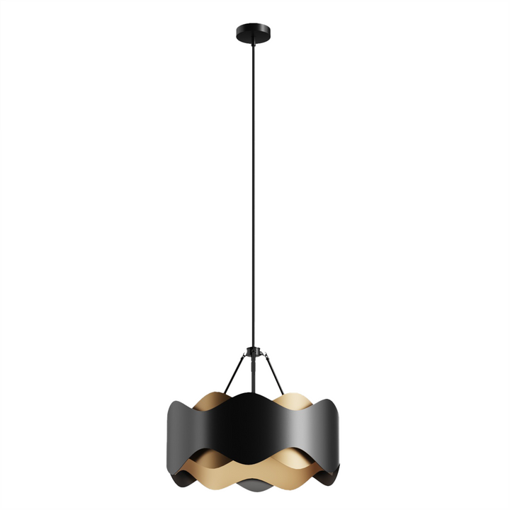 Glimmer 6-Light 24"W Black/Gold Modern Drum Chandelier With Iron Shade For Bedroom Or Living Room #MX21056