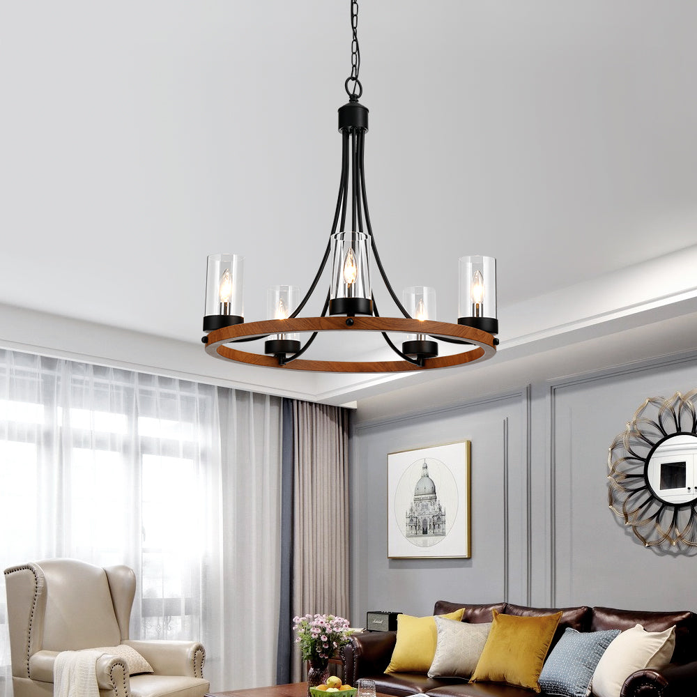 Maxax 5 - Light Candle Style Wagon Wheel Chandelier #MX19025