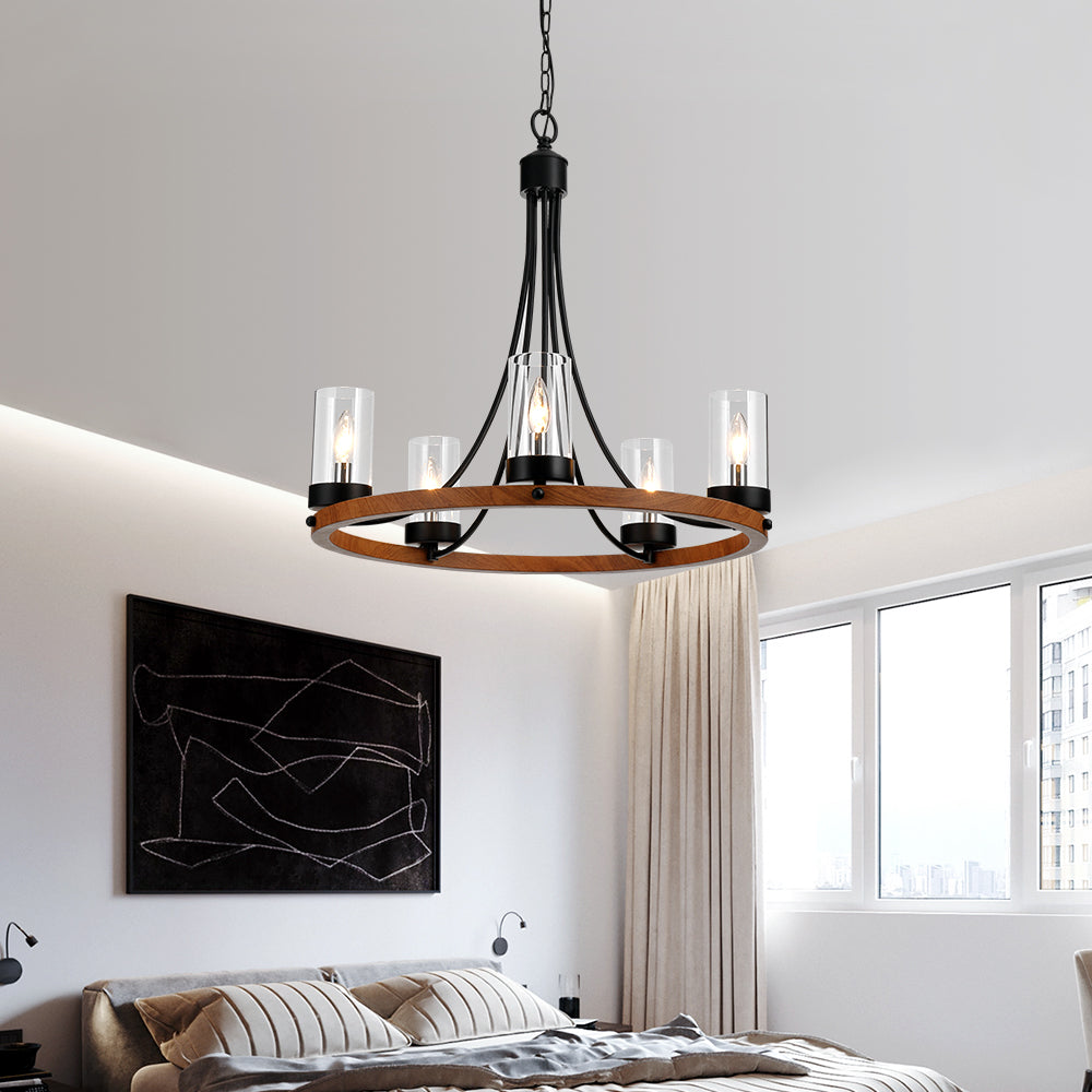 Maxax 5 - Light Candle Style Wagon Wheel Chandelier #MX19025