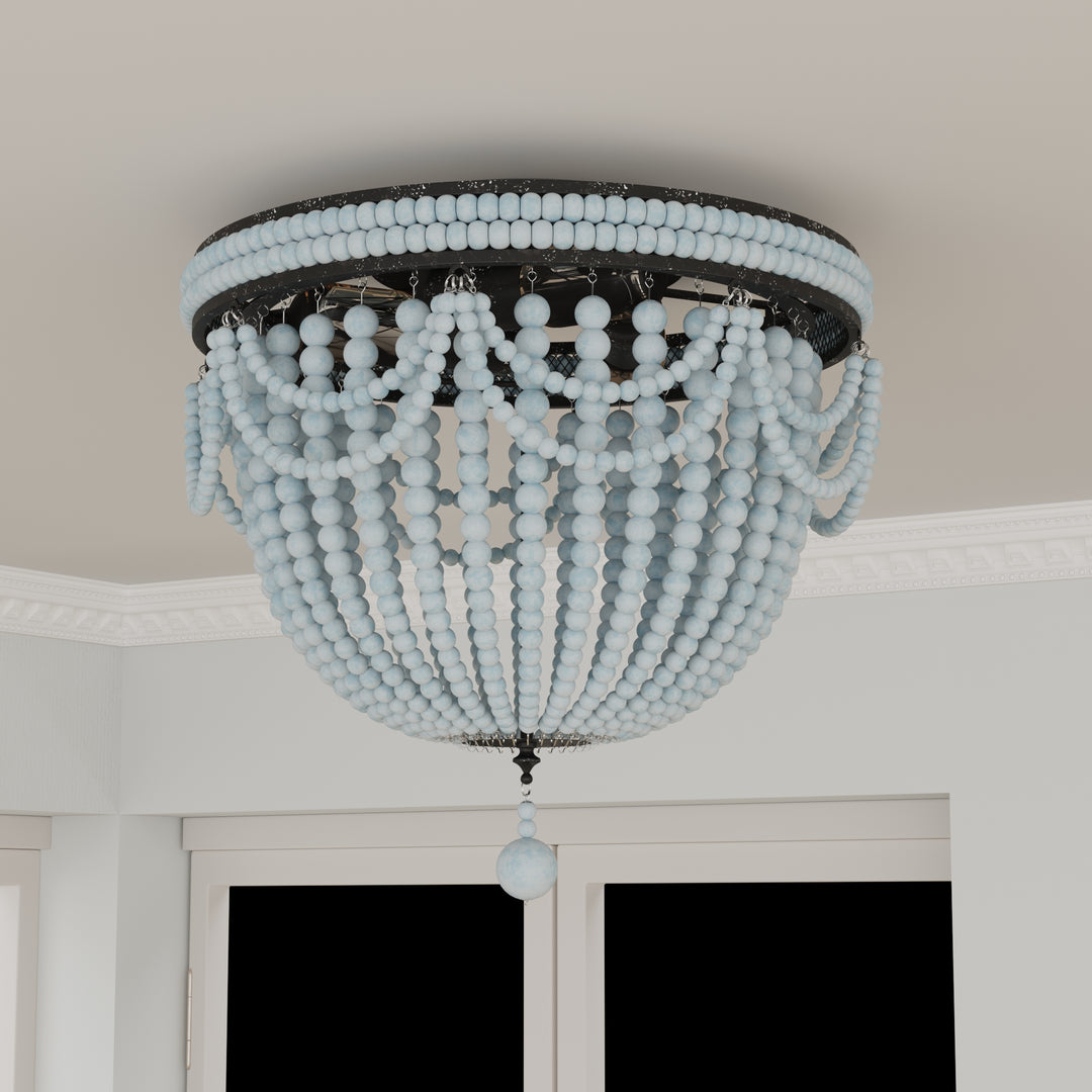 Maxax 3 Light Beaded Solid Wood Flush Mount Ceiling Light #10002-3BU