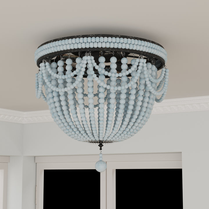 Maxax 3 Light Beaded Solid Wood Flush Mount Ceiling Light #10002