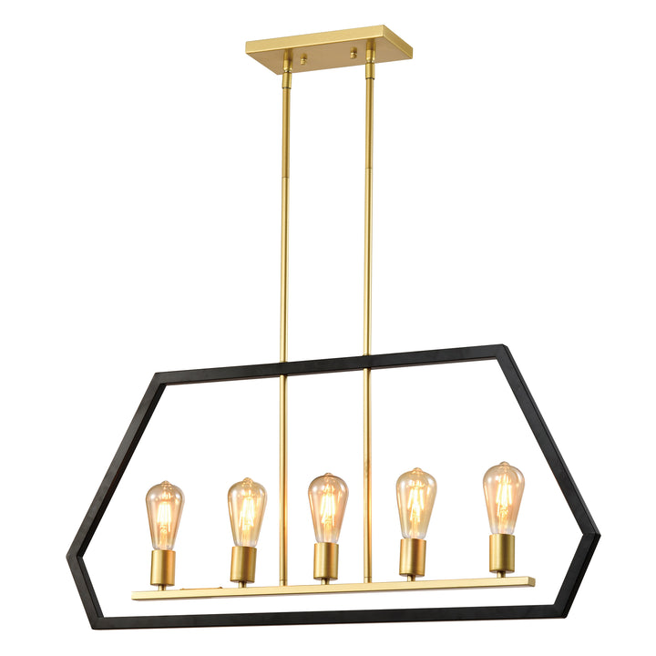 Maxax 5 - Light Kitchen Island Linear Black & Gold Pandent Wrought Iron #MX21005-5BG