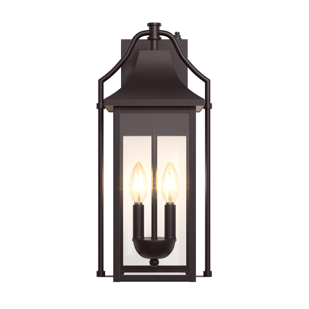 Lawyettle 18" Outdoor Wall Lantern with Dusk to Dawn Sensor, 2-Light Waterproof Brown Wall Sconce with Glass for Porch, Garage, Front Door, Patio #7040